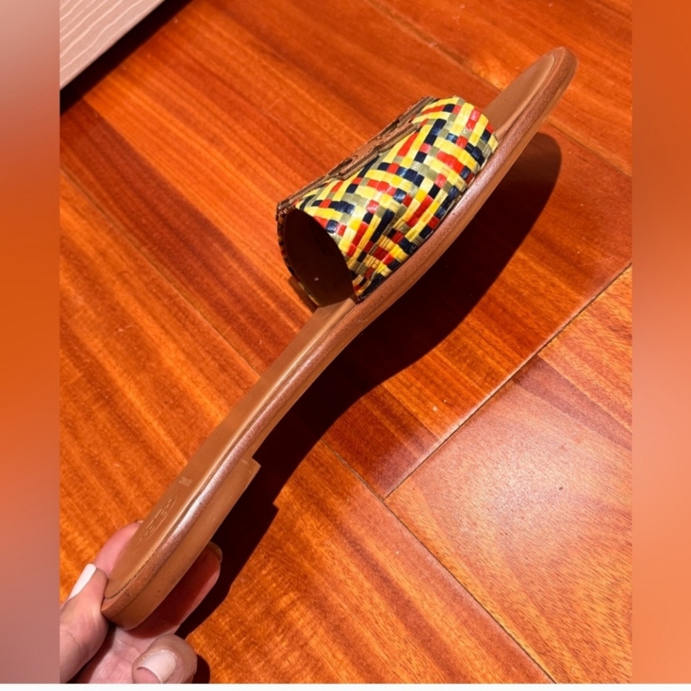 Tory Burch Rafia And Leather Ines Multicolor Slide Sandals 8 - Picture 7 of 9